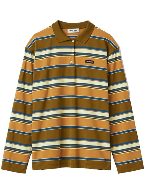 Miu Miu Striped Cotton Polo Shirt 